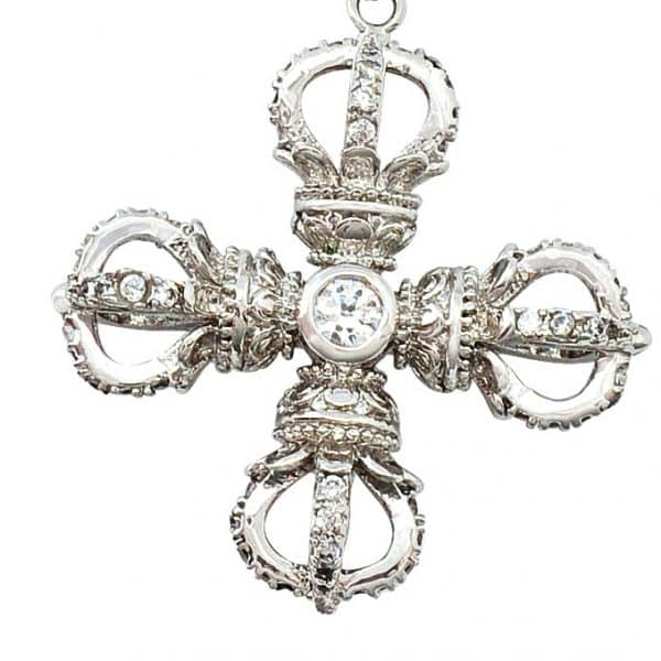 Amuleta Cu Dubla Dorje (dorja) Argintie Cu Strasuri