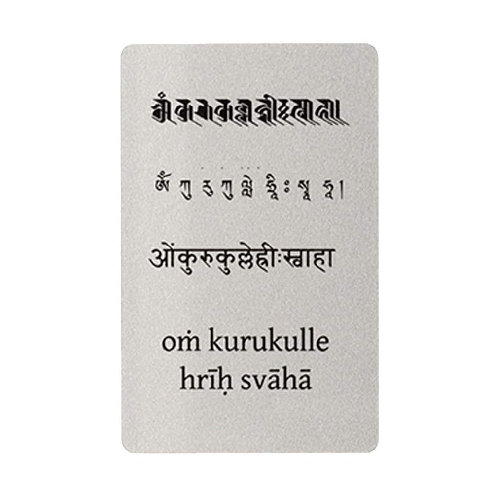 Card cu amuleta de protectie cu tara rosie si mantra om kurukulle svaha