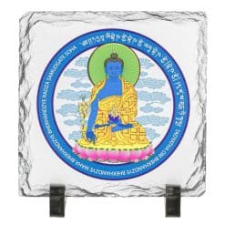 Placa (placheta) cu Buddha medicinei albastra cu floare de lotus - pe piatra-0