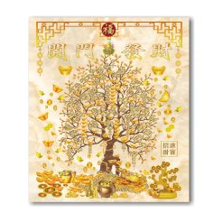 Tablou Feng Shui cu Copacul prosperitatii, pepite, monede i-Ching