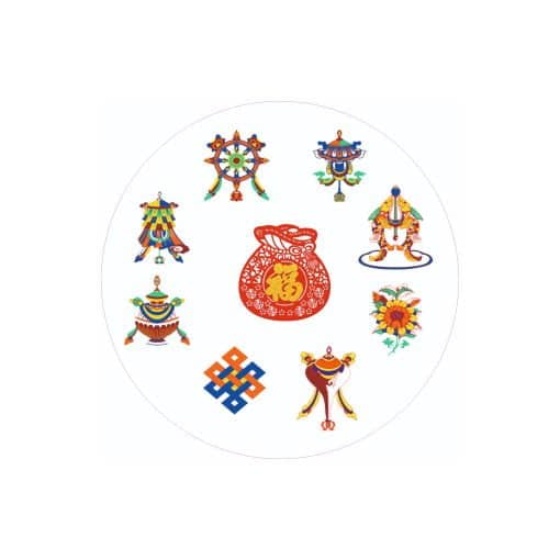 Abtibild cu cele 8 simboluri tibetane si sacul abundentei - mic