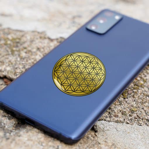 8123 Abtibild stiker 3D cu Floarea Vietii, Simbolul vietii auriu metalic telefon