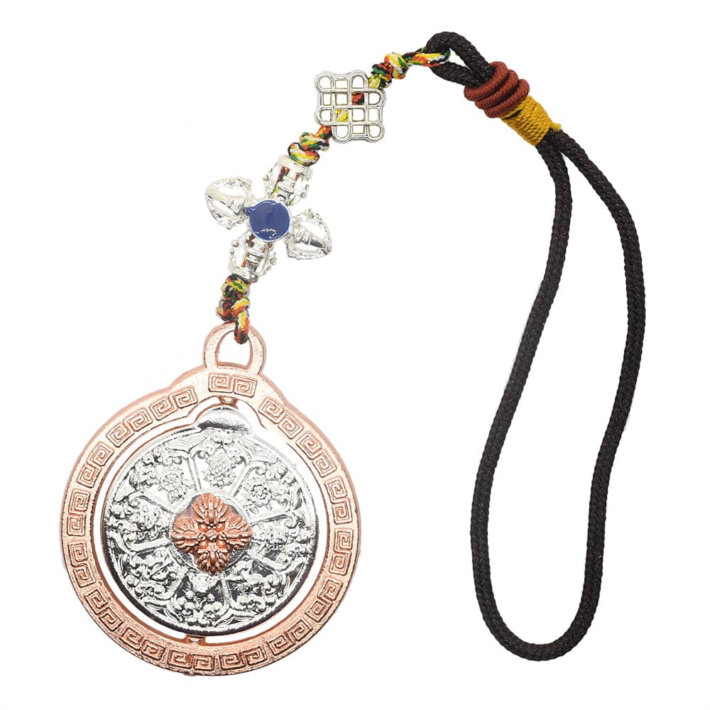 Amuleta cu cele 8 simboluri tibetane, dubla dorje si nodul mistic ROZ