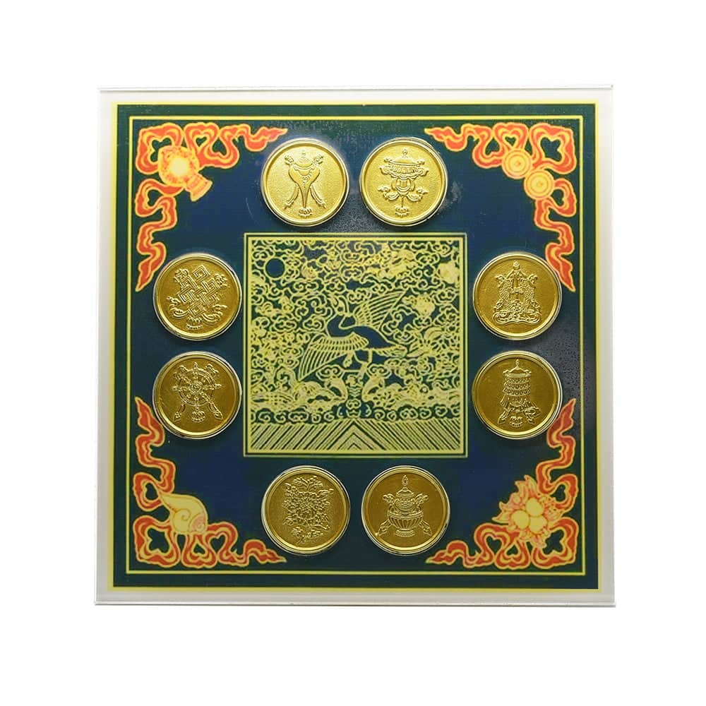 Placa (placheta) De Protectie Cu Cele 8 Simboluri Tibetane Si Cocor