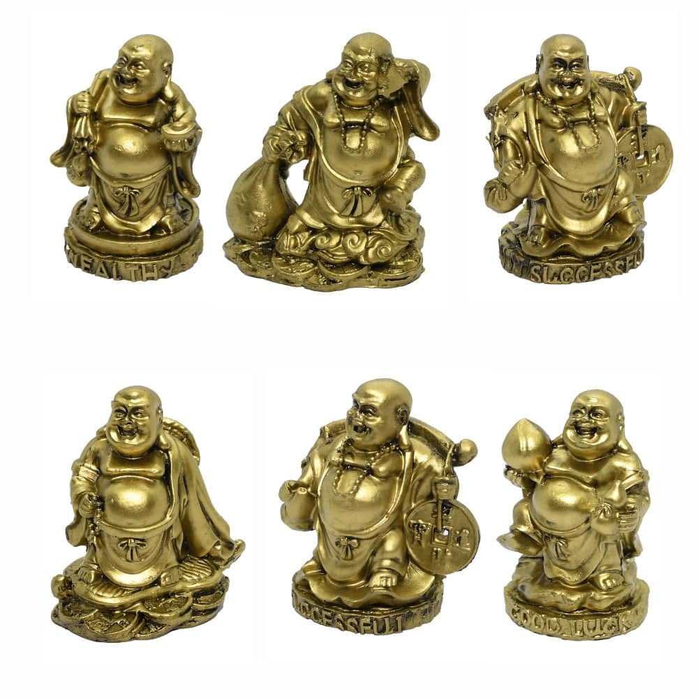 Set Sase Buddha Razand Aurii Pentru Santate Si Prosperitate